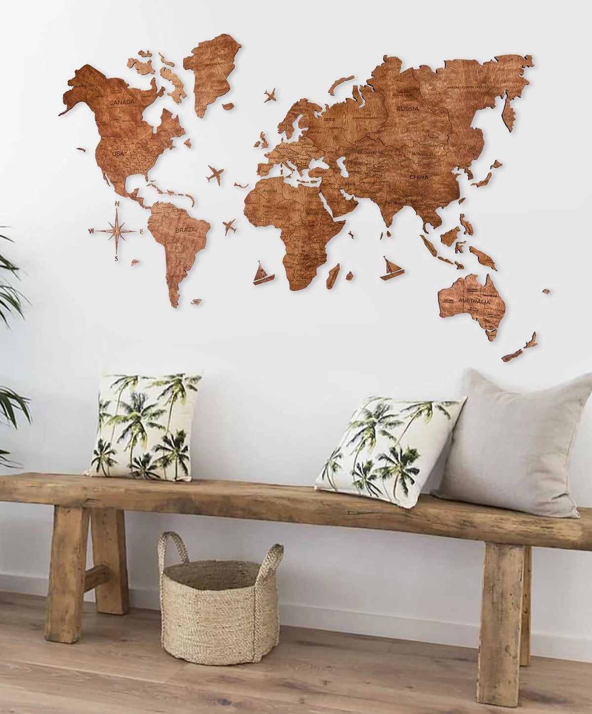 木製世界地図オーク色