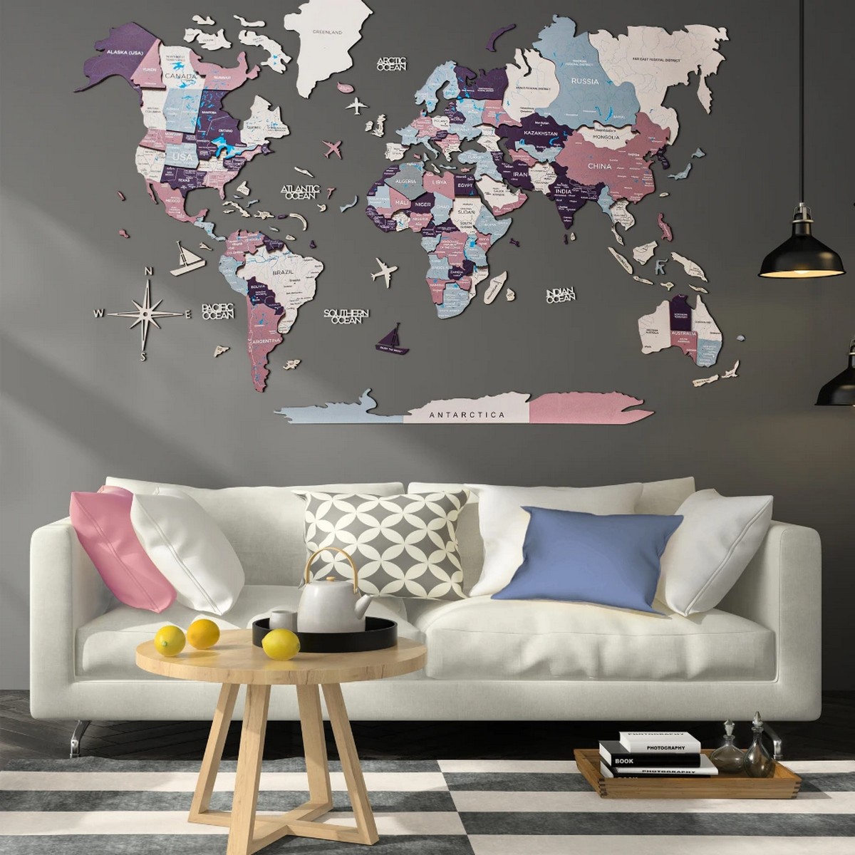 世界地図の壁の装飾