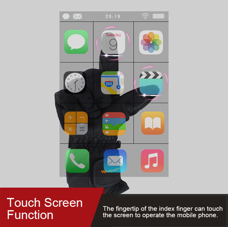 スマートフォン用のタッチスクリーン指表面を備えた冬用手袋