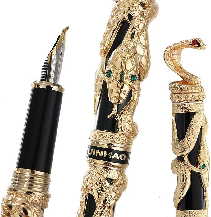 ヘビコブラのインクペンで飾られた金のペン