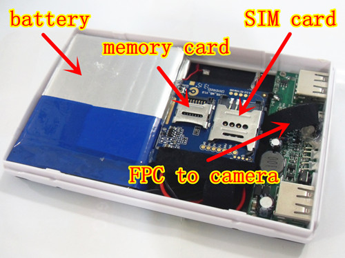 マイクロSIMカードにカメラを搭載したGSMパワーバンク