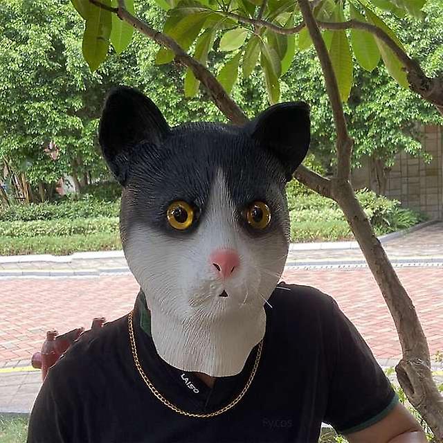 フェイスマスク - 黒猫の頭のシリコンラテックスマスク