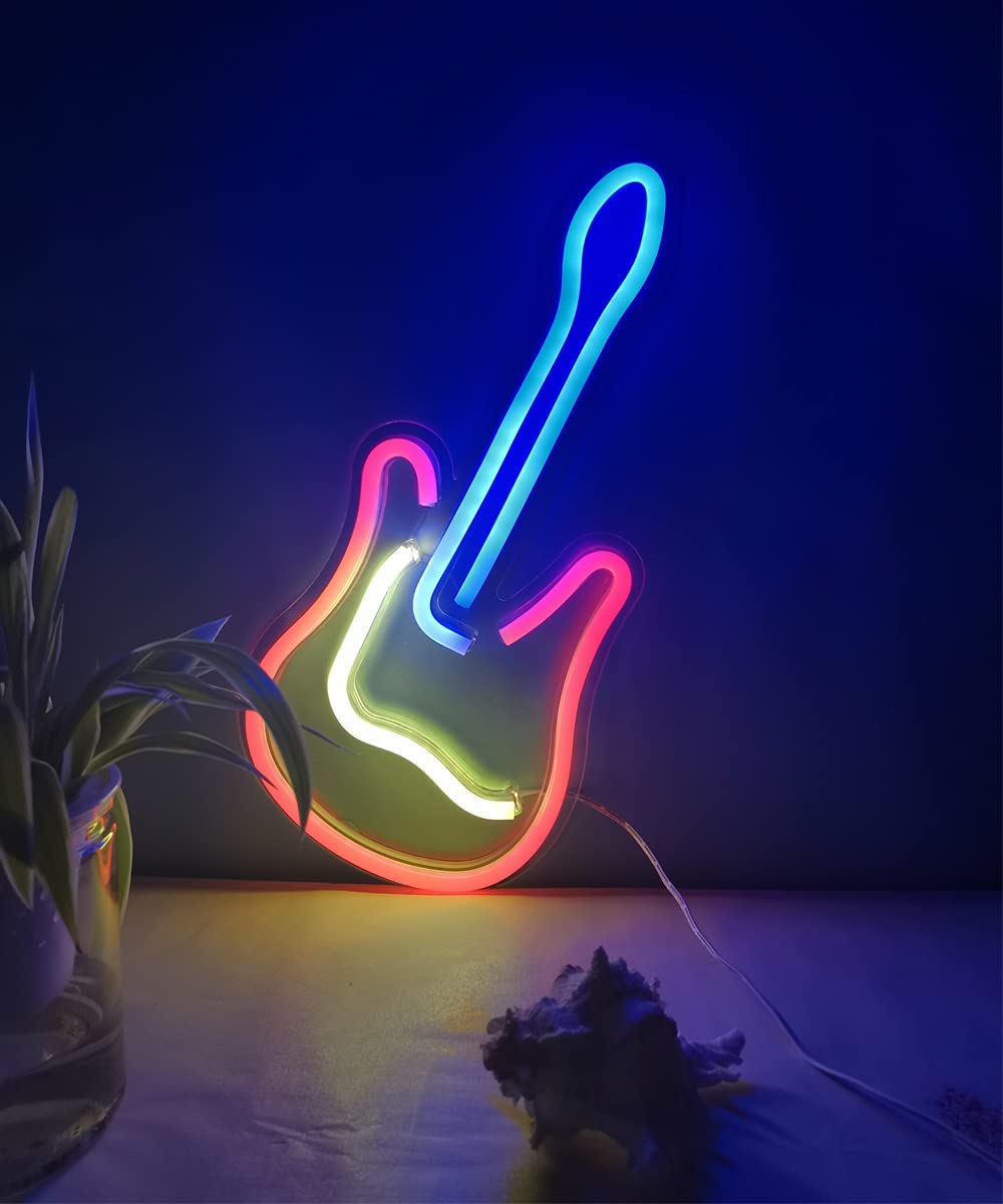 壁に輝くギター-LEDネオン