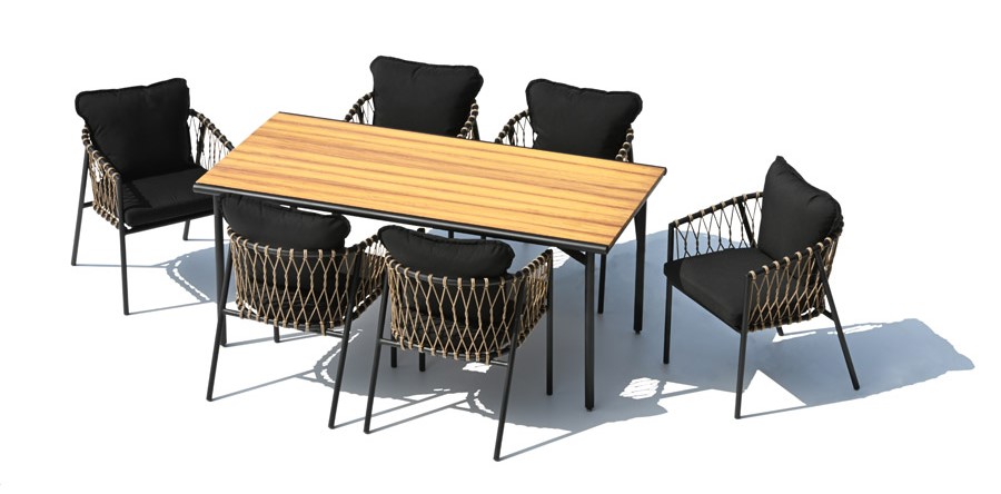 ガーデンファニチャー - テラスまたは庭用のダイニングテーブルと椅子 - 6人用セット