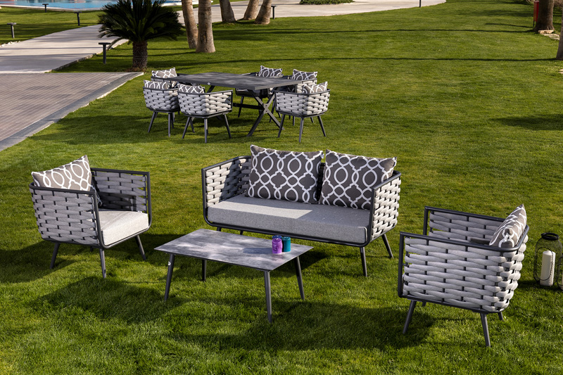 エレガントなグレー色の高品質アルミニウム構造の庭園またはテラス用の豪華な座席