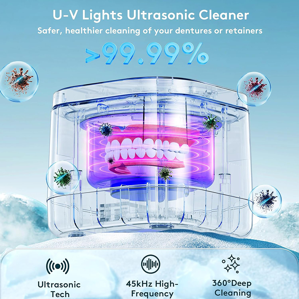 超音波リテーナークリーナー 義歯クリーナー UV 99.99% 光洗浄