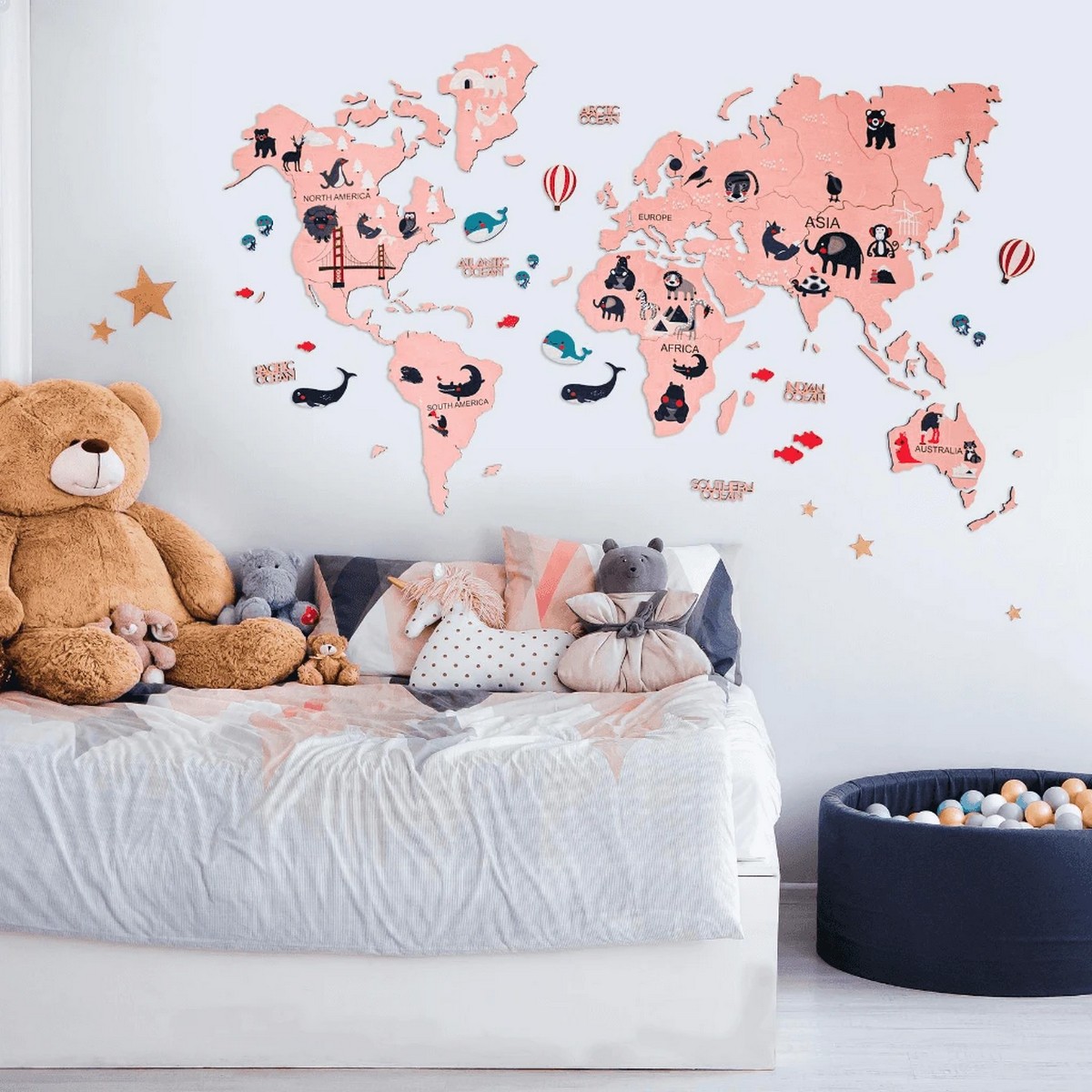 子供のための世界地図-ピンク