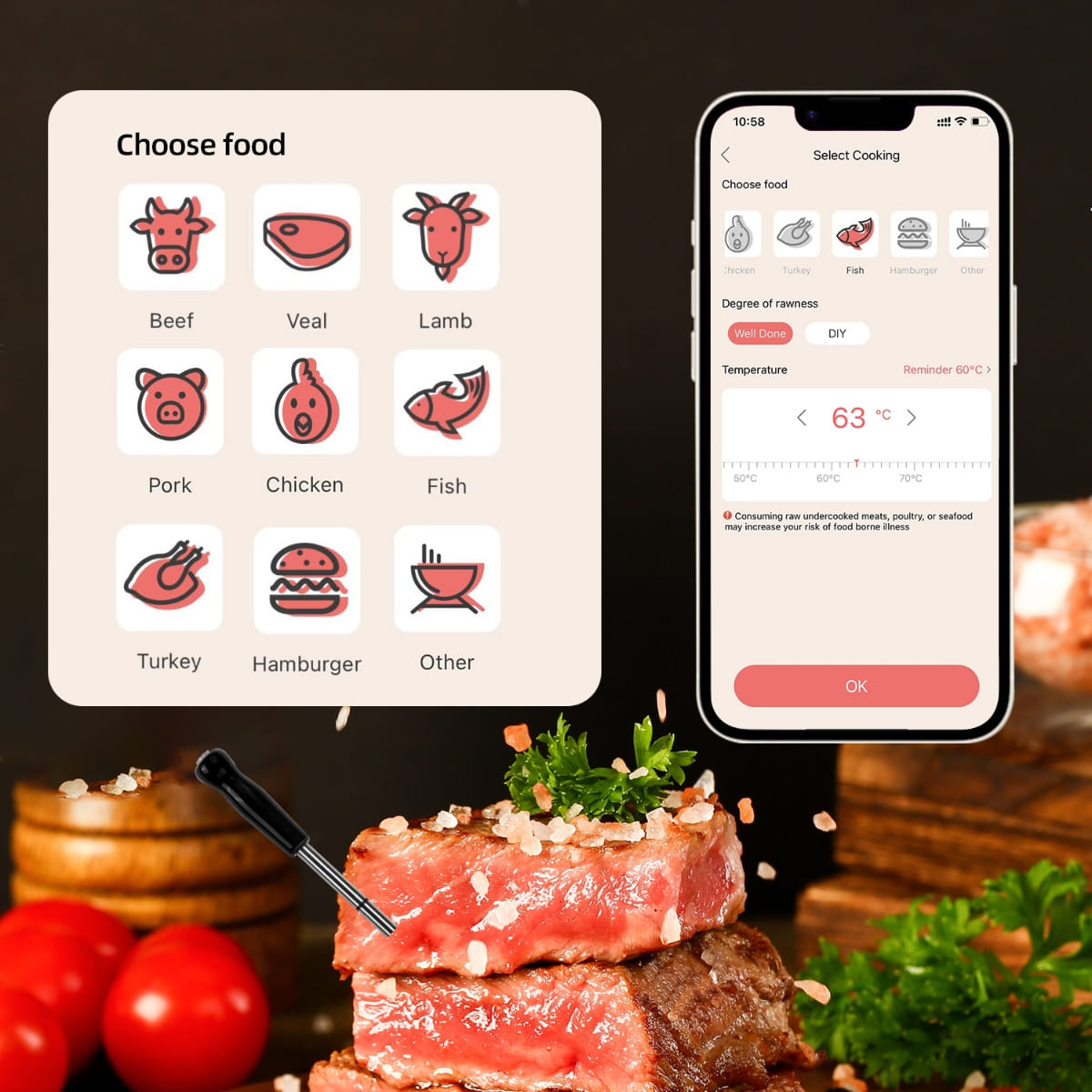ワイヤレス肉用温度計 - 携帯電話アプリケーション